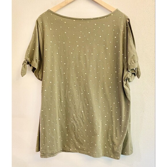 Lane Bryant Women’s‎ Shirt 22/24 Olive Cold Shoulder Sleeve Gold Accent Print - Picture 8 of 9